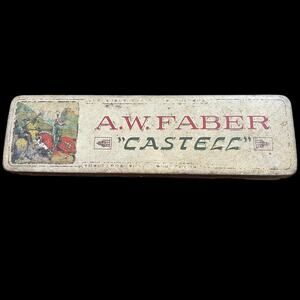 AW Faber Castell Pencil Tin Case Box Vtg Metal Germany EMPTY Draw Drafting READ